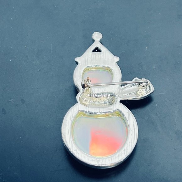 Silver Tone With Yellow And Red Faceted Stones Santa Snowman Brooch - Picture 4 of 5